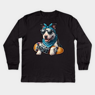 Funny Bull Terrier with Sunglasses Kids Long Sleeve T-Shirt